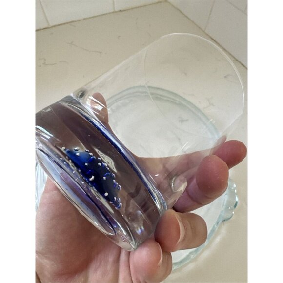 AMERICAN ATELIER OLD FASHIONED ROCKS COBALT BLUE CONTROLLED BUBBLE GLASSES - Picture 7 of 12